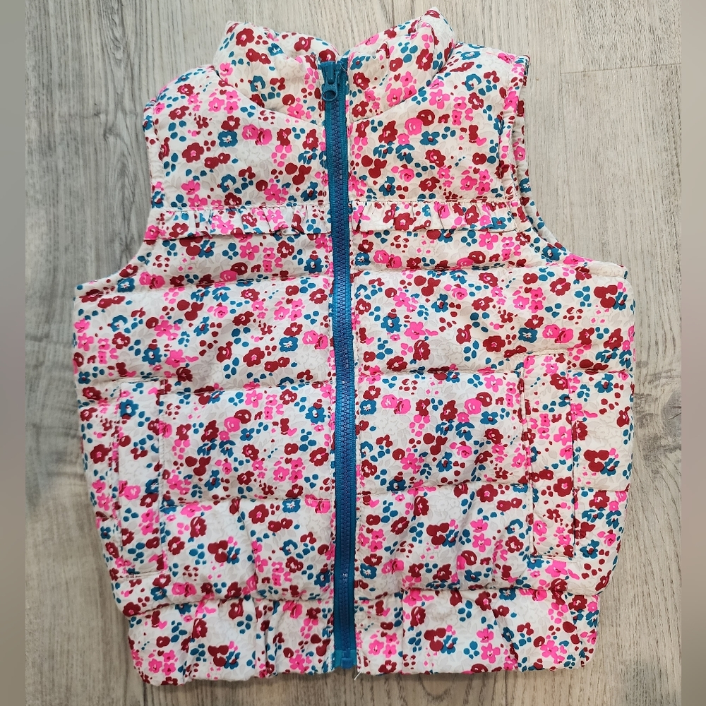 Genuine Kids (OshKosh) Girls 18m Puffer Vest - Cream, Bright Pink, Maroon & Teal